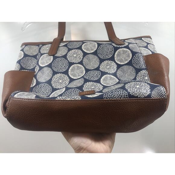 Fossil Blue White Pebbled Leather‎ Large Shopper Tote Shoulder Bag Purse Handbag - Picture 2 of 7